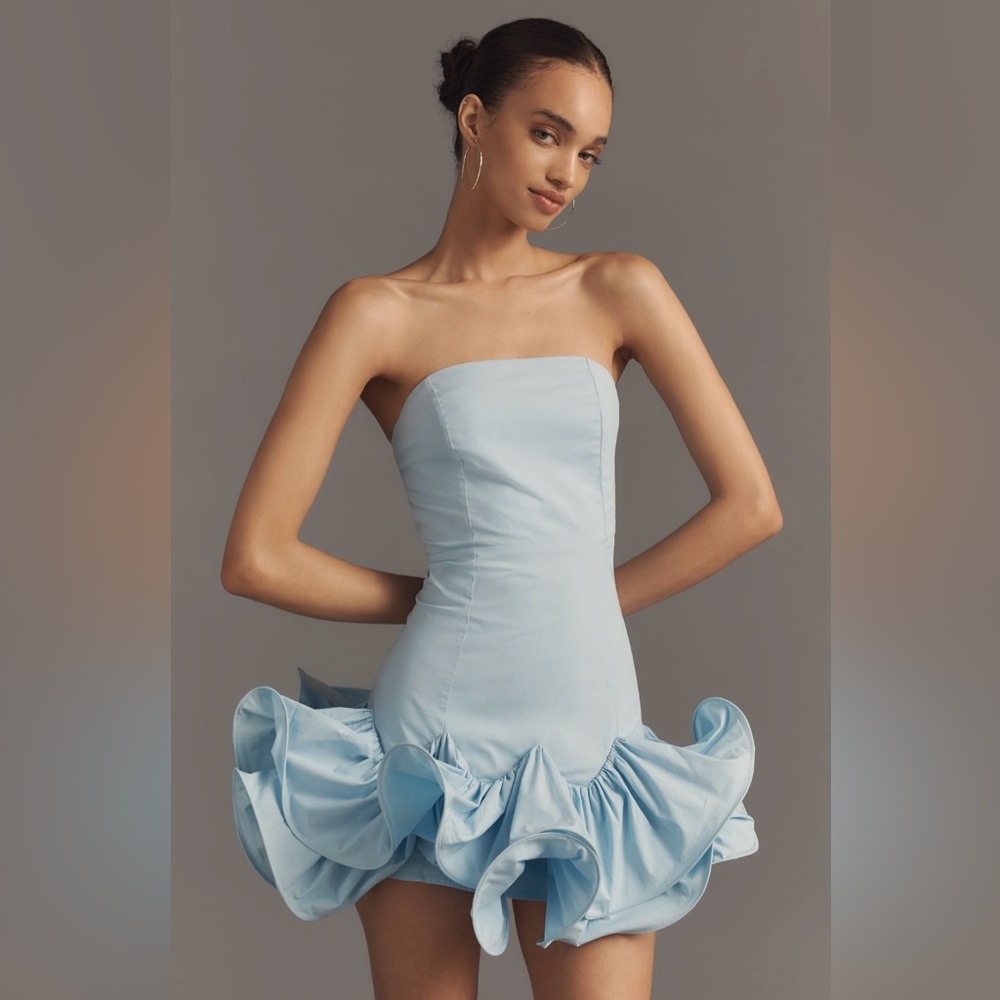 NWT Anthropologie Maeve Strapless Ruffle Mini Dress Sz MP - Picture 2 of 13